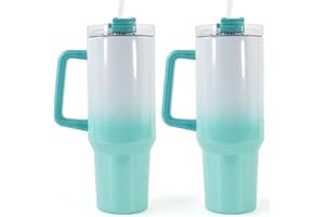 FECBK 40oz Sublimation Tumbler with Handle 2 Pack Sublimation 40 oz Tumbler with Removable Handle and Straw Lid Stainless Steel Insulated Tumbler Blanks for Keep Hot/Cold Hours, Diy Gift, Green