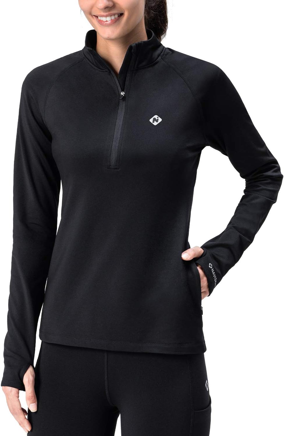 Naviskin Women's Thermal Fleece Half Zip Thumbholes Long Sleeve Shirts Outdoor Running Top: Clothing