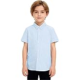 Bovvflex Boys Striped Button Down Dress Shirts Short Sleeve Regular Fit Formal Uniform Shirt with Pocket