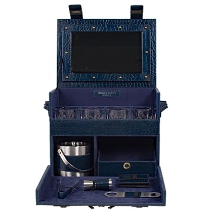 Picnic Bar Travel Cocktail Set with Bar Accessories in Stainless Steel. Handcrafted in Genuine leather by Three Sixty