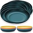 Kyraton 9 Inch Large Deep Plastic Plates 8 Pieces, Unbreakable And Reusable Light Weight Dinner Plates Pasta and Dumpling Bowl Microwave Safe BPA Free Dishwasher Safe (Dark Green)