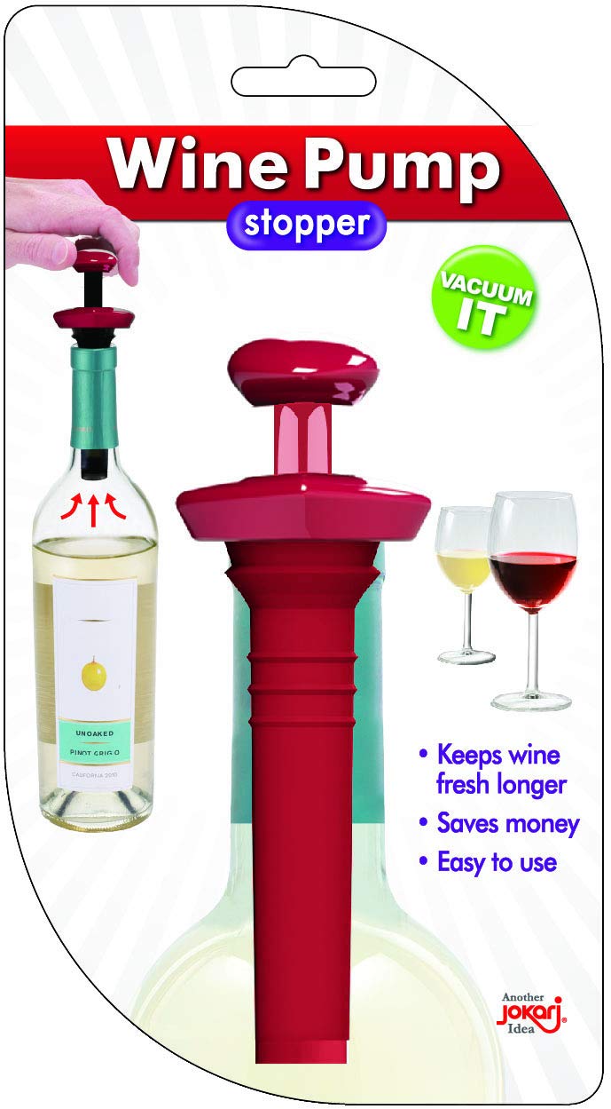 Jokari 06001 - Wine Pump - Bottle Stopper - Removes Air - Creates Vacuum - Keeps Wine Fresh Longer - Burgundy