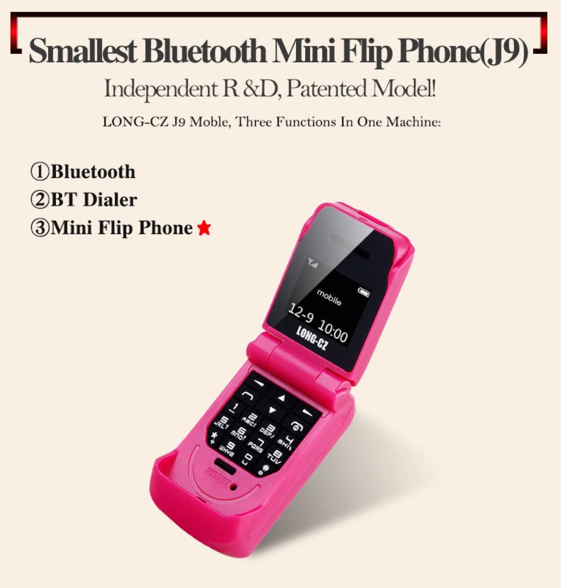 LONG-CZ J9 World Mini Smallest Flip Mobile Phone Unlocked (Black)