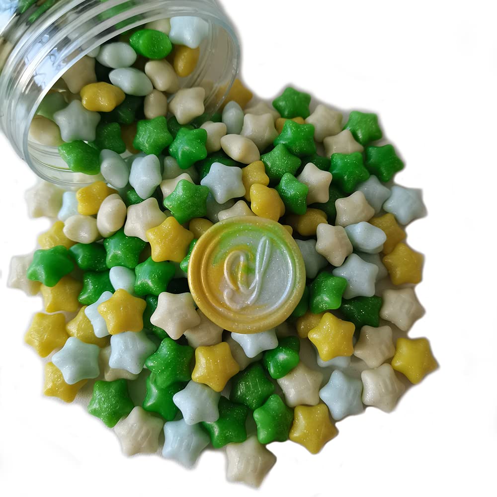 300 Pcs Lucky Star Sealing Wax Beads, PORXFLY Flash Wax Seal Beads for Seal Stamp, Great for Wedding Invitations, Wine Packages,Cards Envelopes, Gift Wrapping (Mixed colors Green White Yellow)