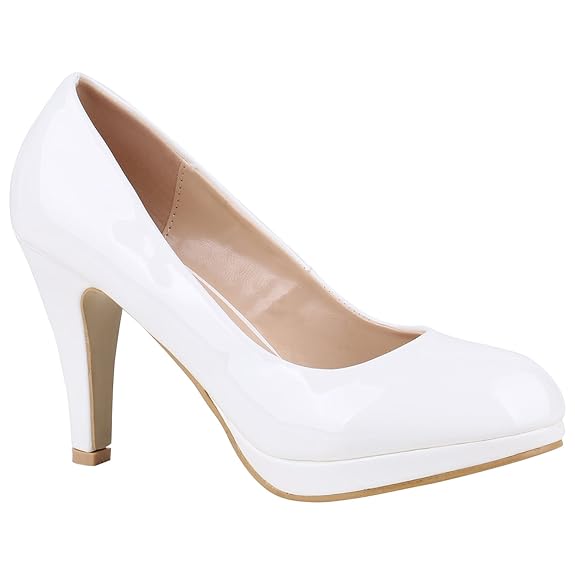 Stiefelparadies Damen Plateau Pumps mit Pfennigabsatz Lack Glitzer Flandell
