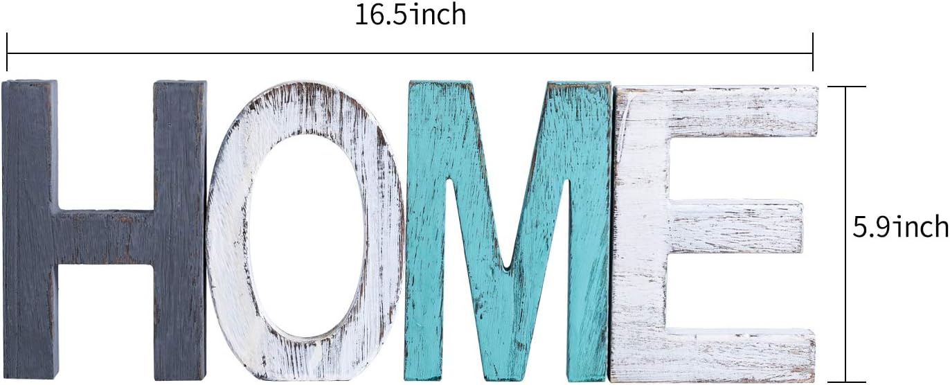 Y&Me Rustic Wood Home Sign, Decorative Wooden Block Word Signs, Freestanding Wooden Letters, Rustic Home Signs for Home Decor, 16.5 x 5.9 Inch, Multicolor: Home & Kitchen