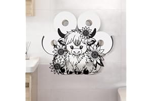 WADORN Highland Cow Flower Metal Toilet Paper Holder for Extra 8 Rolls, Black Highland Cow Toilet Tissue Storage Decorative T