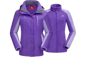CAMEL CROWN Women's Ski Jacket Waterproof 3 in 1 Winter Jacket Windproof Warm Fleece Hooded Snowboard Mountain Snow Coat