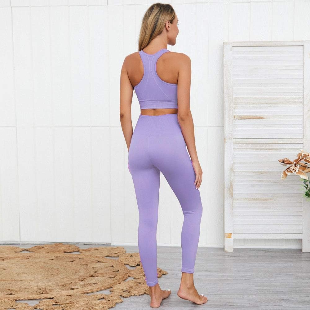 Hotexy Women's Workout Outfit 2 Pieces Seamless Yoga Leggings with Sports Bra Gym Clothes Set at  Women’s Clothing store