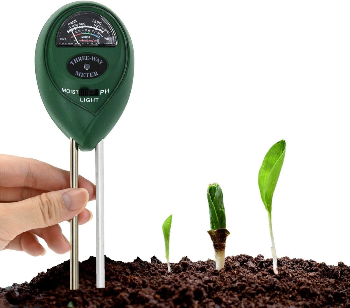 Soil PH Meter, Three-in-one Soil Hygrometer (Which can test soil PH Value, Humidity and Light), Gardening tool kit, Suitable for Gardens, Farms, Lawns, Plants, Indoors and Outdoors (Without Batteries)