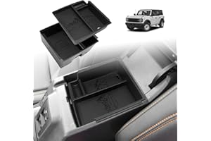 TripleAliners Center Console Organizer Compatible with 2021-2024 Ford Bronco Accessories 6th Gen Bronco 2/4-Door Center Console Storage Box ABS Material with Leather Trim(V2_Black)