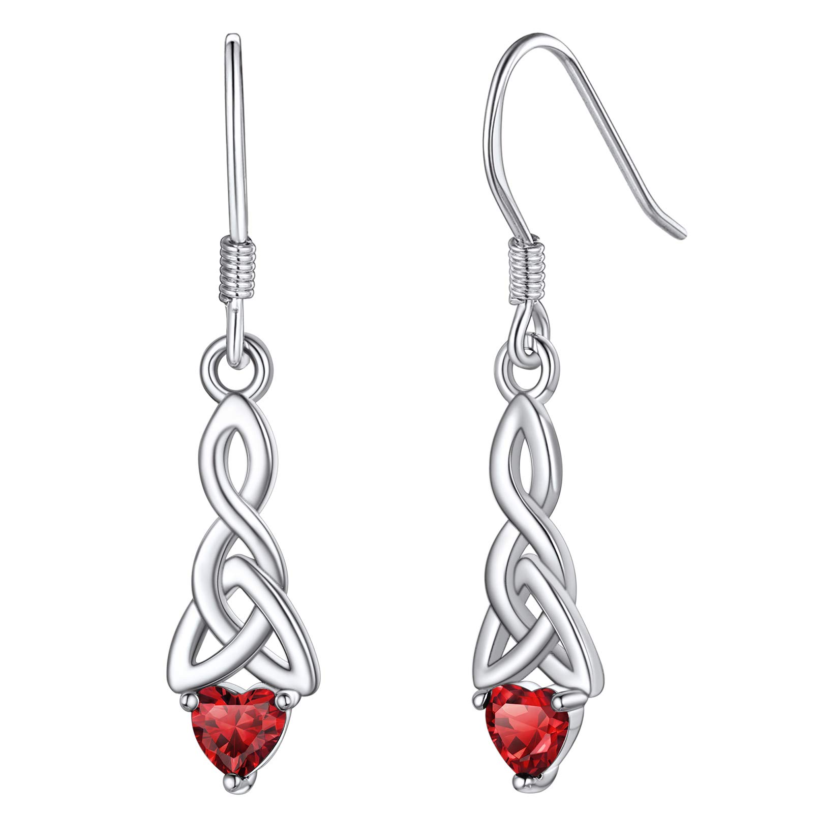 Silvora 925 Silver Earrings Celtic Knot Drop Earrings for Women Heart Earrings Sterling Silver Dangle Earrings Birthstone Earrings — image 1