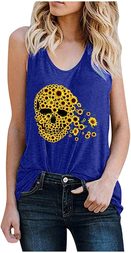 Crazylover Sun Sunflower Tank Tops Women Summer Sleeveless Vest Cute Funny Graphic Tees Tank T Shirt Letter Print Shirt