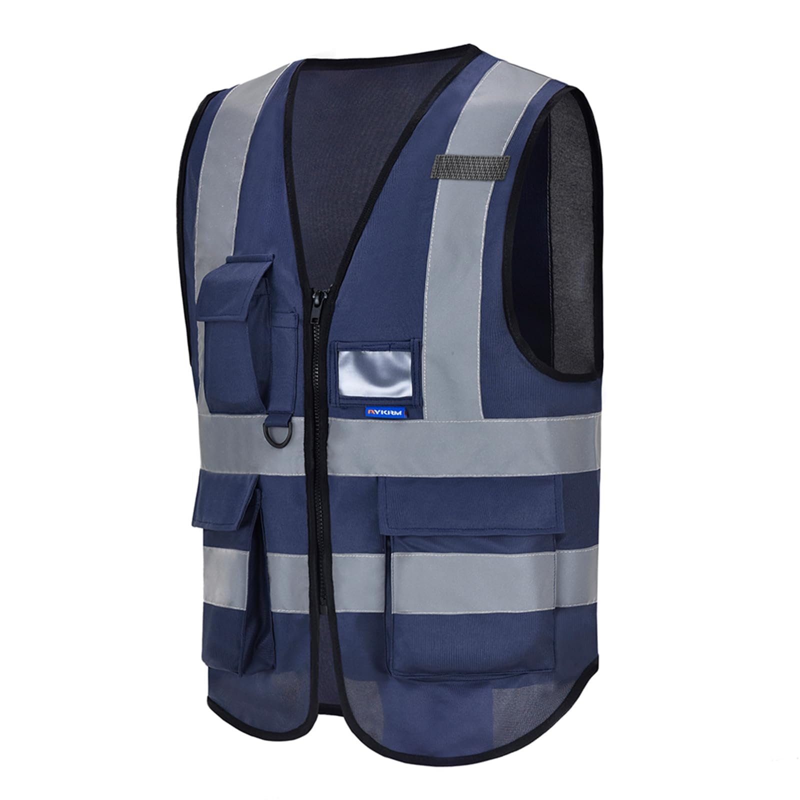 AYKRM Navy high viz Class 2 hi vis Zipper Front small High Visibility vest Hi Vis Executive Vest Waistcoat with Phone & ID Pockets — image 1