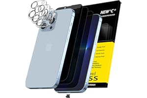 NEW'C 3X Privacy for iPhone 15 Pro Screen Protector (6.1 inches)+ 3X Camera Lens Protector, Sensor Protection, Case Friendly Tempered Glass Film + Dust Plug - Easy Installation Tool Included