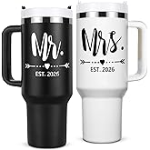 Qtencas Mr and Mrs Gifts, Wedding Gifts for Couples 2026, Mr & Mrs Insulated Tumblers Set, Anniversary Engagement Wedding Gift for Newlyweds Couples Bride and Groom (Black & White)
