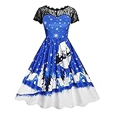 iDWZA Women Lace Short Sleeve Print Christmas Party