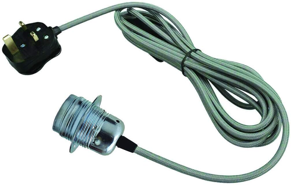 Vintage Pendant Light Fitting with Plugin, 4.5 Meters Braided Fabric