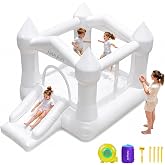 AirMyFun White Inflatable Bounce House with Slide for Kids 3-8 | Bouncy castle with air blower, indoor outdoor backyard party playset, jump area for kids 3-8