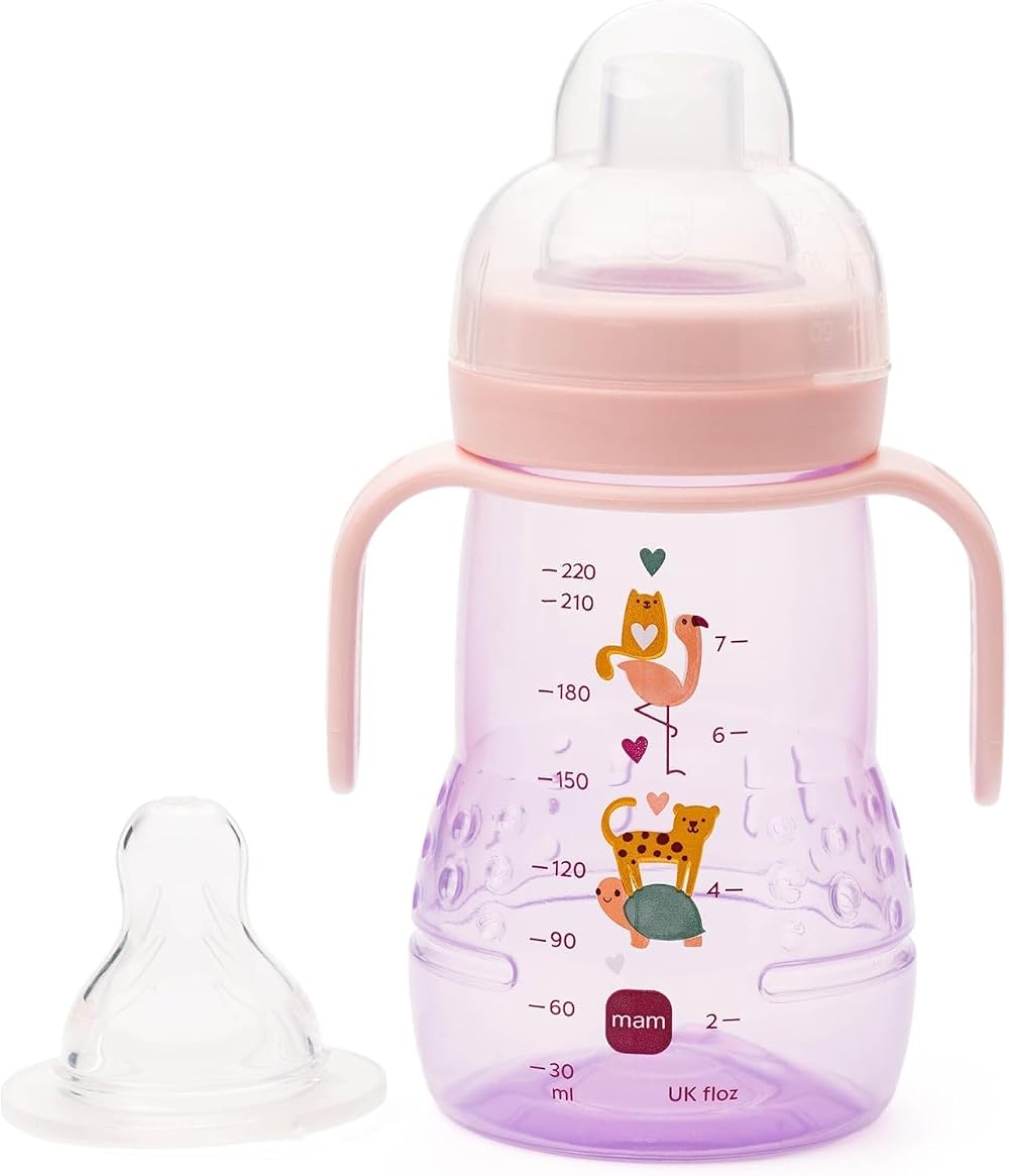 MAM Trainer+ Baby Bottle 220ml Pink with Free Fast Flow Teat Size 3