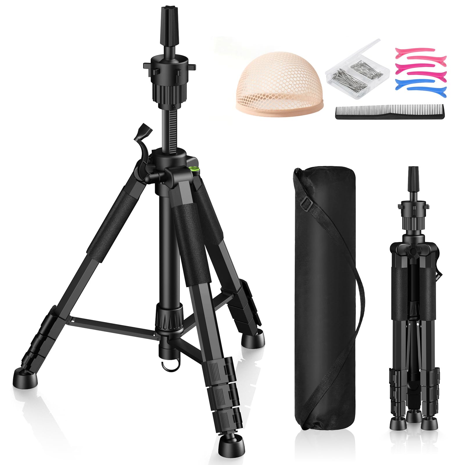 Photo 1 of Retbtnm Wig Stand Tripod, 54 Inch Mannequin Head Stand, Sturdy Wig Styling Stand with Hook, Reinforced Wig Head Stand with Non-Slip Base, Adjustable Metal Wig Stand for Making, Display, Training