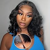 Wear and Go Glueless Wigs Human Hair Pre Plucked Pre Cut Body Wave Bob Wig for Black Women 4x4 Lace Closure Glueless Wigs Black Wig Bleached Knots 180% Density 12 Inch