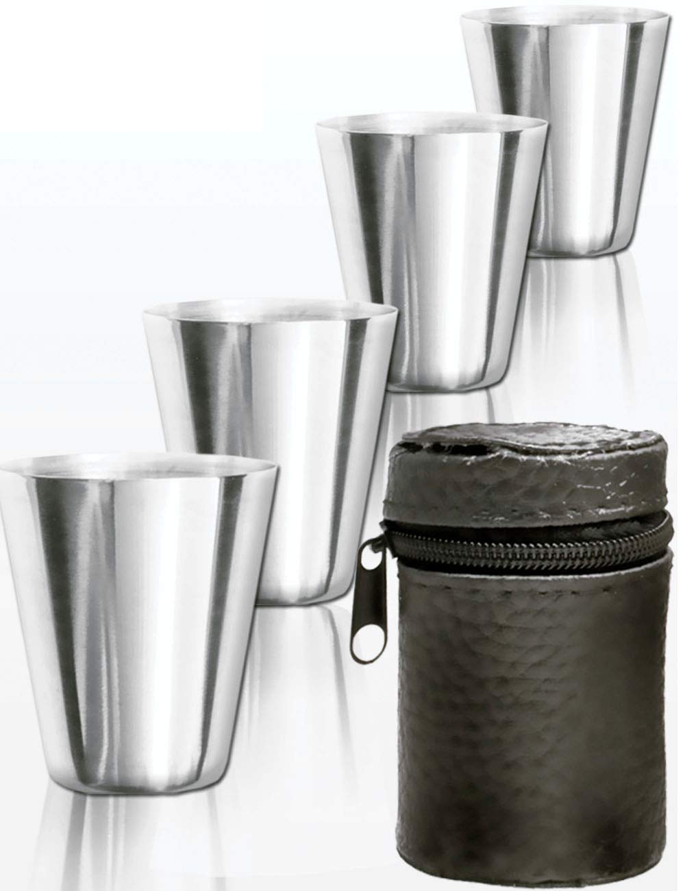 Outdoor Saxx® 5 piece stainless steel drinking cup set schnapps cup unbreakable great gift unbreakable with leather bag