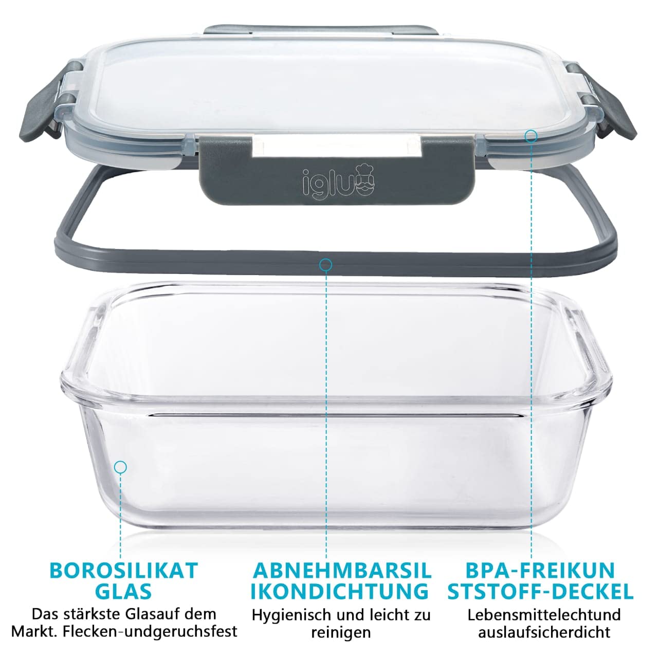 Igluu Meal Prep Glas-Frischhaltedosen mit BPA-freiem Deckel (10er-Pack) – mikrowellen-, ofen-, gefrier-, spülmaschinengeeignet, auslaufsicher – 370 & 1050 ml – robustes Borosilikatglas 7