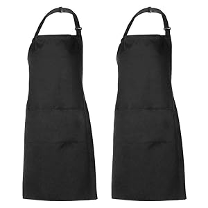 Xornis 2 Pack Adjustable Bib Apron with 2 Pockets Liquid Drop Waterdrop Resistant Cooking Kitchen Restaurant Bar Apron Black Aprons Chef Apron Unisex Aprons for Women Men