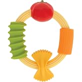 Nuby Pasta Ring Silicone Baby Teether Toy, Multi-Texture Design, 3 Months+ | Varied Textures Massage Sore Gums, Bright Shapes for Sensory Play, Easy-Grip Loop, Dishwasher &amp; Freezer Safe, For Teething
