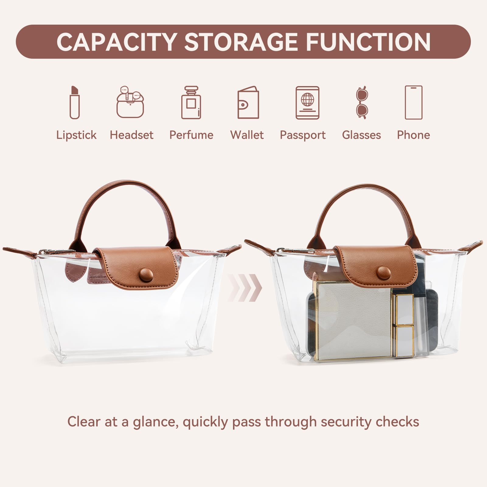 BOSTANTEN Clear Bag for Stadium Approved Small Crossbody Purse Handbags for Concerts Sports Events