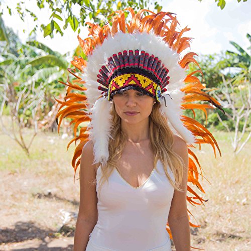 Novum Crafts Feather Headdress | Native American Indian Inspired | Orange