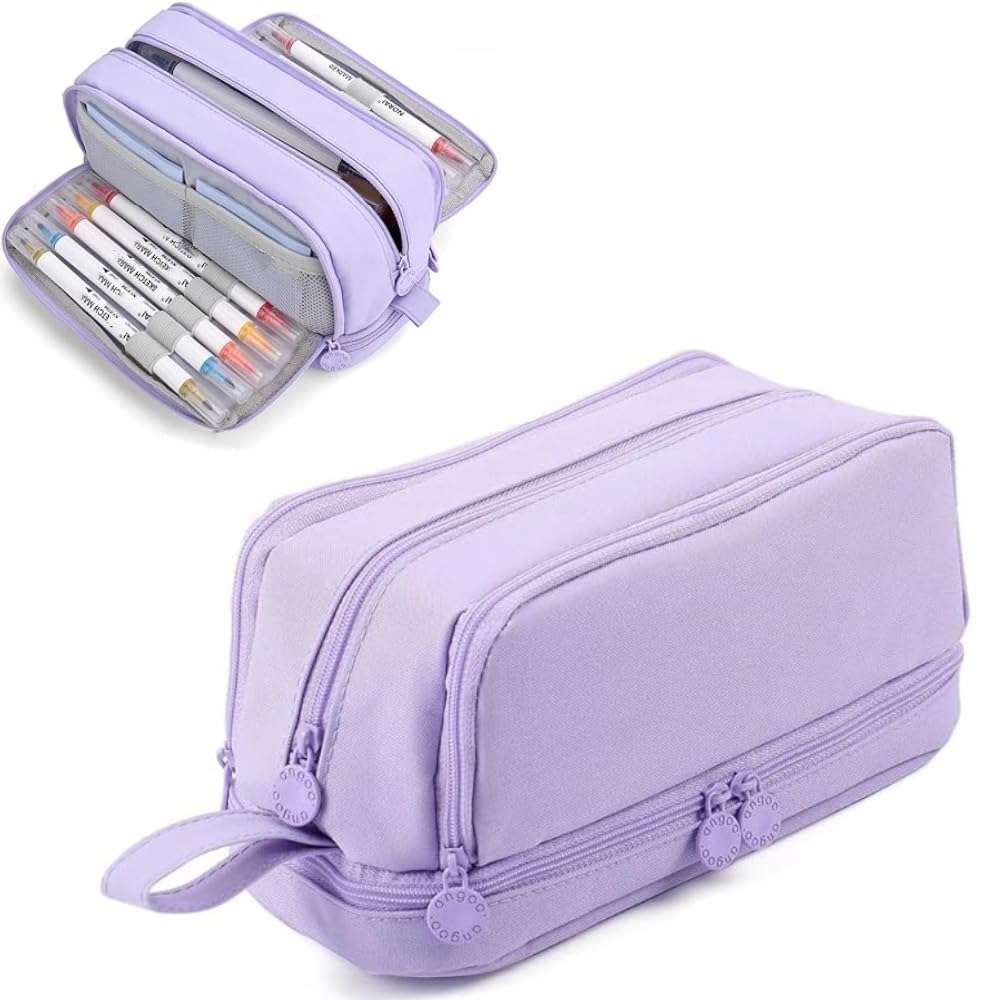 Voarge Large Capacity Colour Pencil Case 4 Compartments Pencil Cases for Students Girls Adults Purple, Purple, Unisex