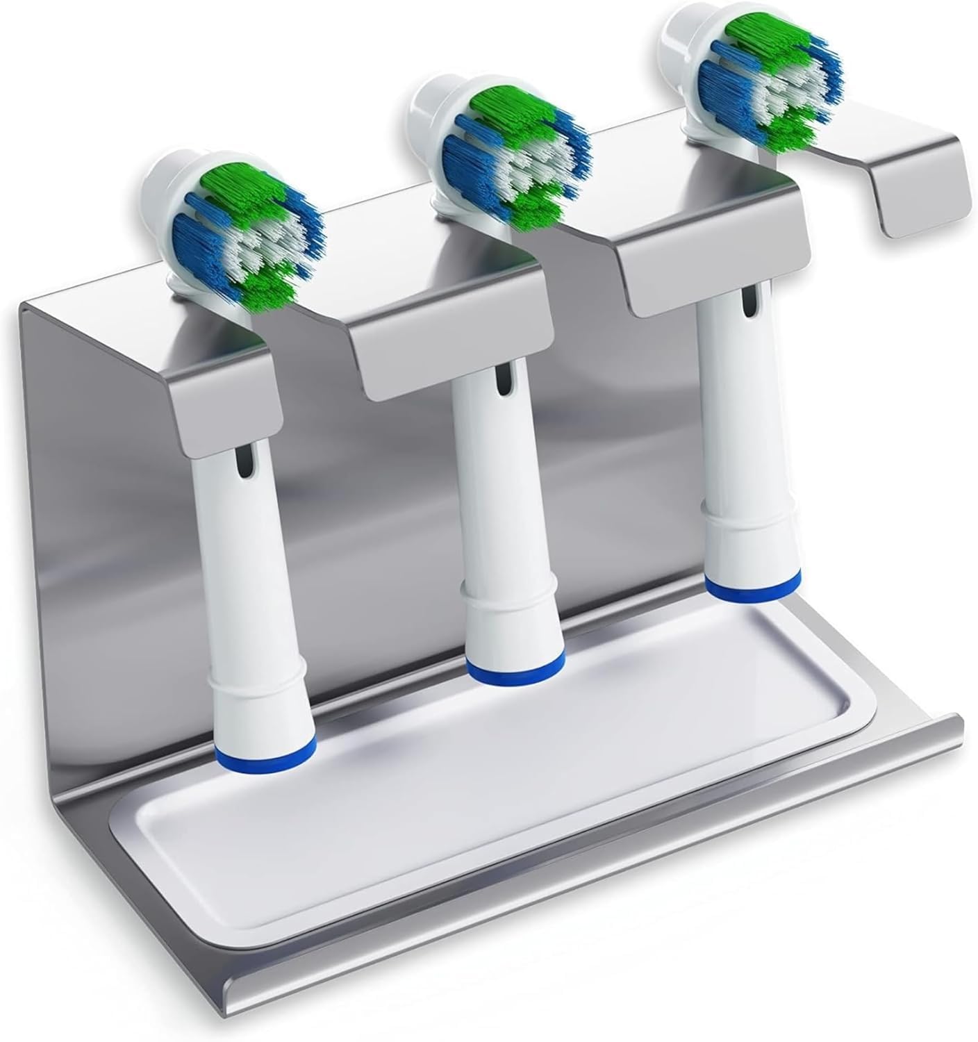 Wietre | Stainless Steel Toothbrush Head Holder with Collection Tray | compatible with Oral-B, Philips Sonicare, Waterpik | Toothbrush Holder Toothbrush Head Holder (for 3)
