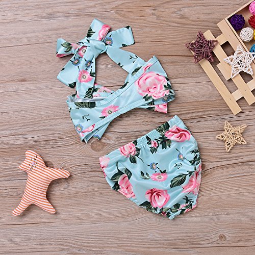 2Pcs Baby Girls Halter Bowknot Tube Top+Floral Short Bottoms Bikini Bathing Suit Swinwear (Floral, 12-18Months) - Thumbnail 4