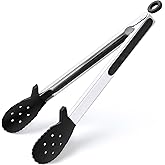 12 Inch Kitchen Tongs for Cooking, 600ºF Heat Resistant Silicone Cooking Tongs with Silicone Tip Pasta Tongs Spaghetti Tongs for Tossing Salad, Serving Food, Grilling, Non-Stick (12"-Biscuit Head)