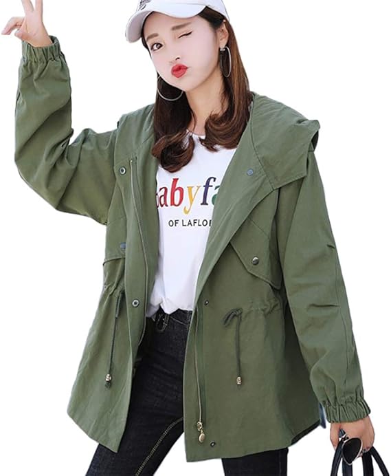 Amazon Sunbabysトレンチコート レディース ジャケット スプリング ジャケットコート春秋服 羽織 ブレザー 長袖 フード付き ジャンパーブルゾン カジュアル お洒落 通勤 通学 コート ジャケット 通販