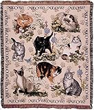 Simply Home Meow Mix Playful Cat Collage Tapestry Throw Blanket Made in The USA