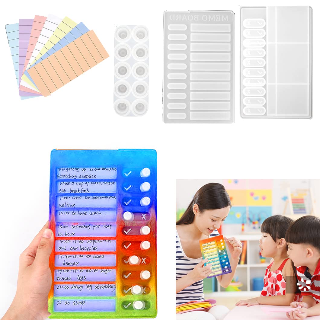 Koonafy Silicone Notebook Mould Resin Casting Epoxy Mould Craft DIY Memo Plastic Board with 7 Pcs Replace Paper for Class Schedule Desktop Decoration (White)