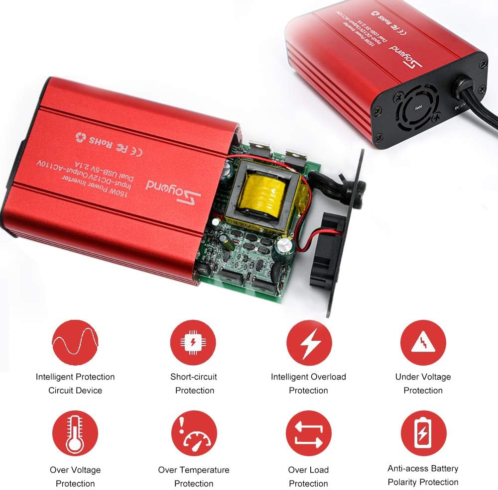 150W Car Power Inverter DC 12V to 110V AC Converter 4.2A ...