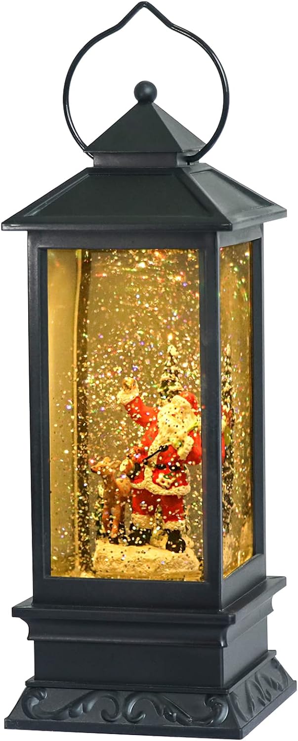 Snow Globes - Lasumora 12” Lighted and Musical Singing Christmas Snow Globe Plug-in & Battery Operated Water Glittering Music Playing with Timer Snowing Globe Lantern for Home Decoration Santa…