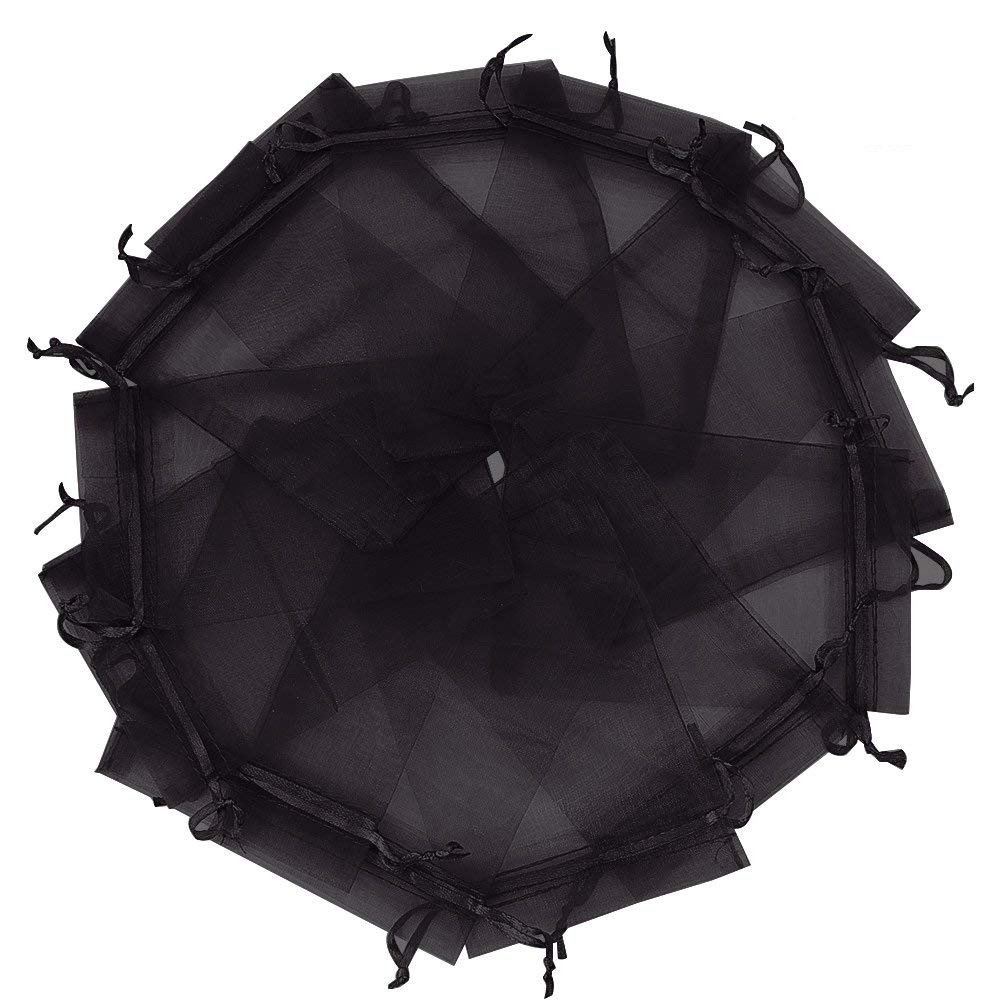 Wudygirl 100pcs Drawstring Organza Bags 5 x 7 Inch Black Transparent Jewelry Lipstick Pouches Baby Shower Party Wedding Holidays Favor Seashell Candy Favor Bags(Black 5x7'')