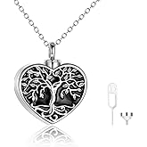 ONEFINITY Cremation Urn Necklace for Ashes Sterling Silver Abalone Shell Tree of Life Locket Necklace That Holds Pictures Heart Cremation Keepsake Memorial Ash Jewelry for Women Men