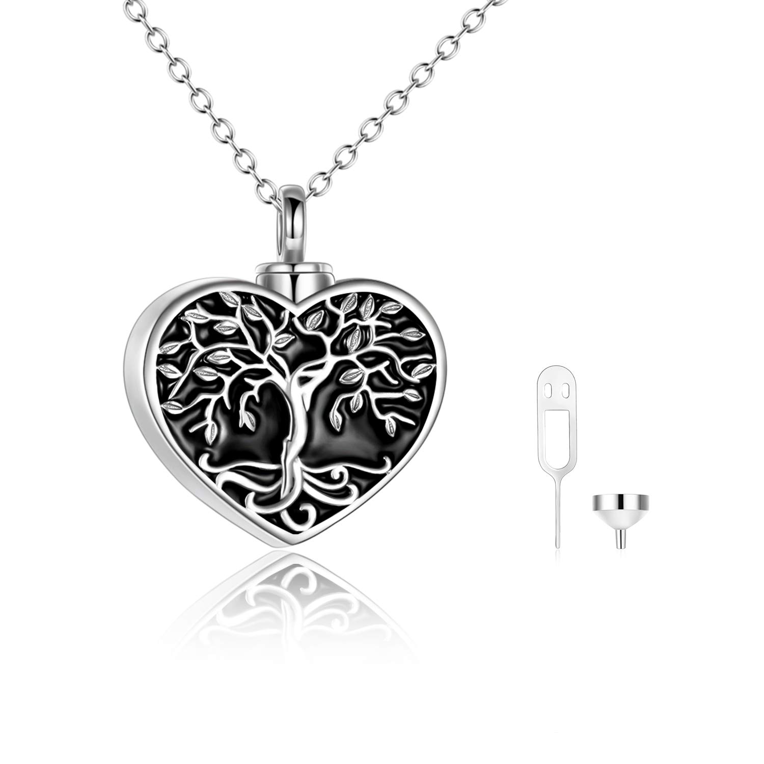 YAFEINI Urn Necklaces for Ashes Sterling Silver Tree of Life Cremation Jewellery Heart Memory Pendant Jewelry for Women Girls