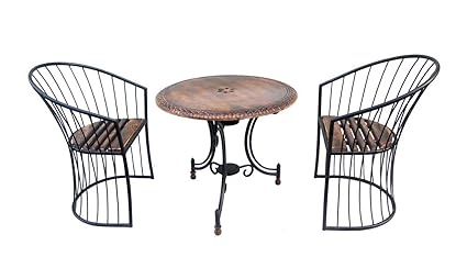Acme Production Wooden & Iron Carved,Decorative Foolding Table with 2 Chair Set