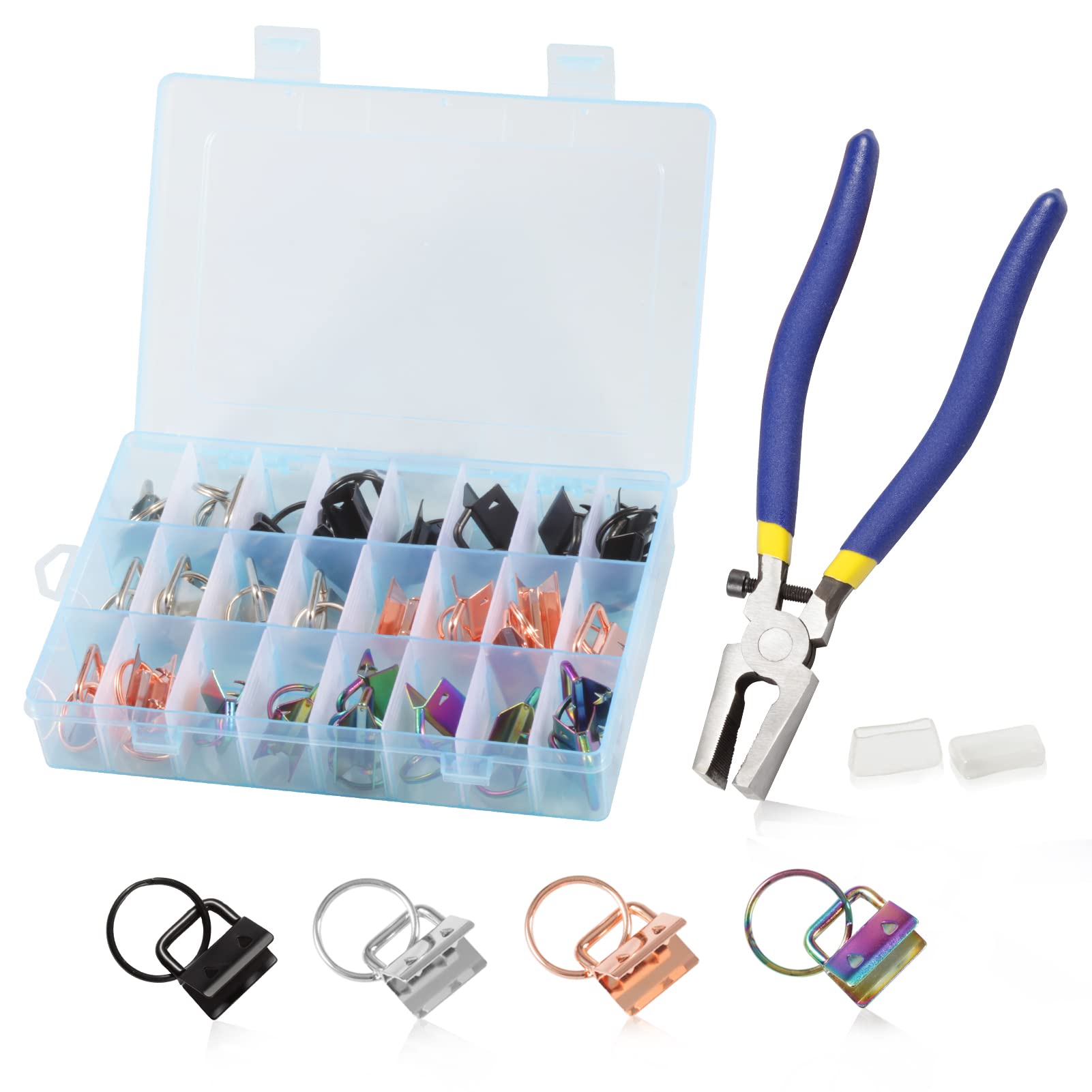 LEONTOOL Key Fob Hardware Pliers Tool 32 Pcs 0.8 inches Keychain Fob Hardware Kit 8 inches Key Fob Running Pliers for Glass Cutting for Wrist Strap Key Chain Lanyard Clasp Hardware