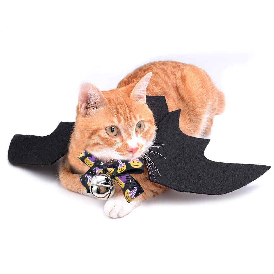 Fansport Pet Bat Wings Costume for Halloween, Cat Dog Bat Costume Puppy Collar Leads Cosplay Bat Costume with Pet Bowtie for Halloween Party