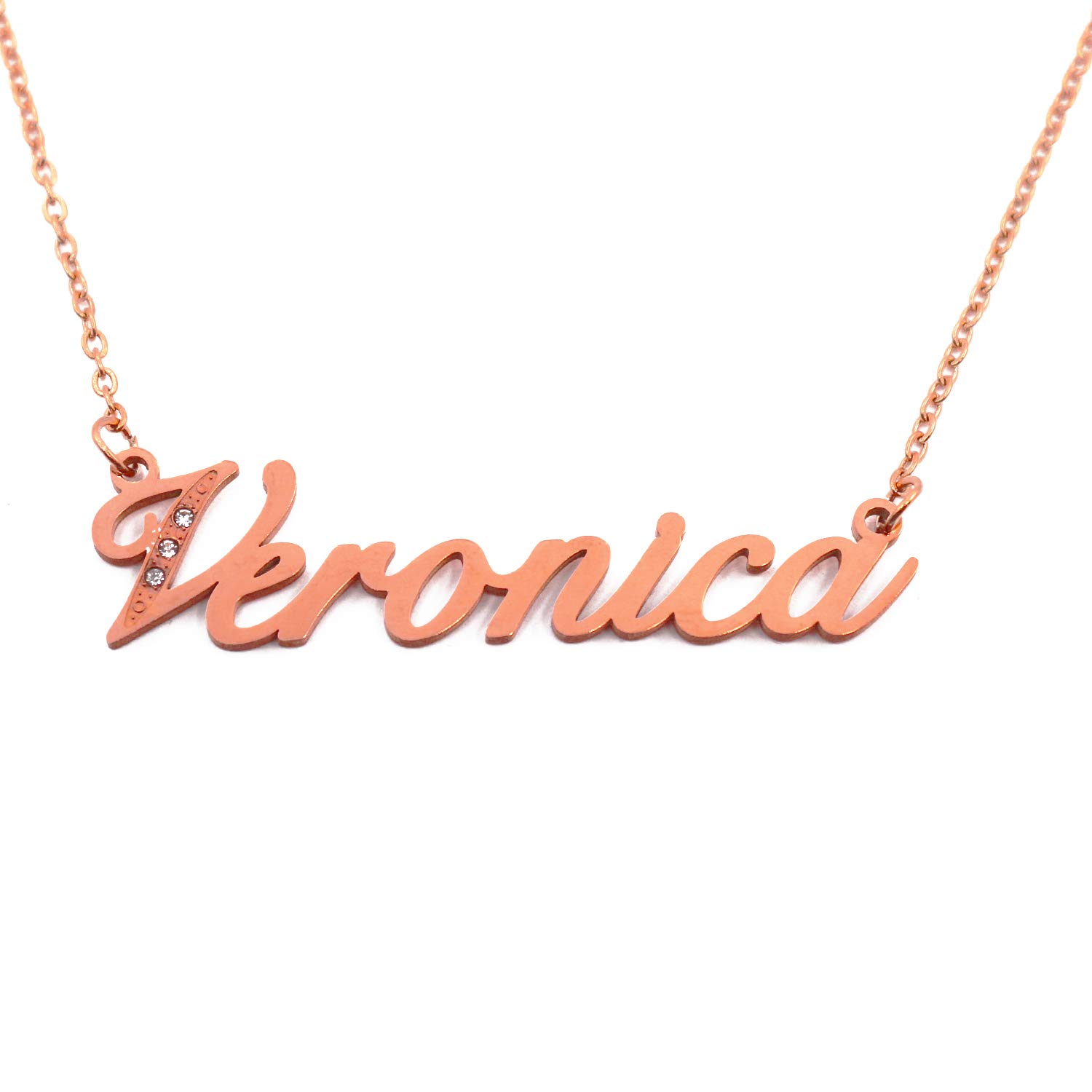 Kigu Veronica Name Necklace Personalised Rose Gold Plated Custom Dainty Name Pendants, Jewellery for Ladies, Girlfriend, Mother, Sister, Friends
