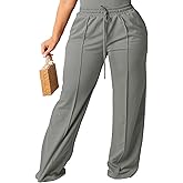Tycorwd Women's Plus Size Casual Wide Leg Pants High Waisted Drawstring Baggy Sweatpants Elastic Straight Leg Lounge Pants