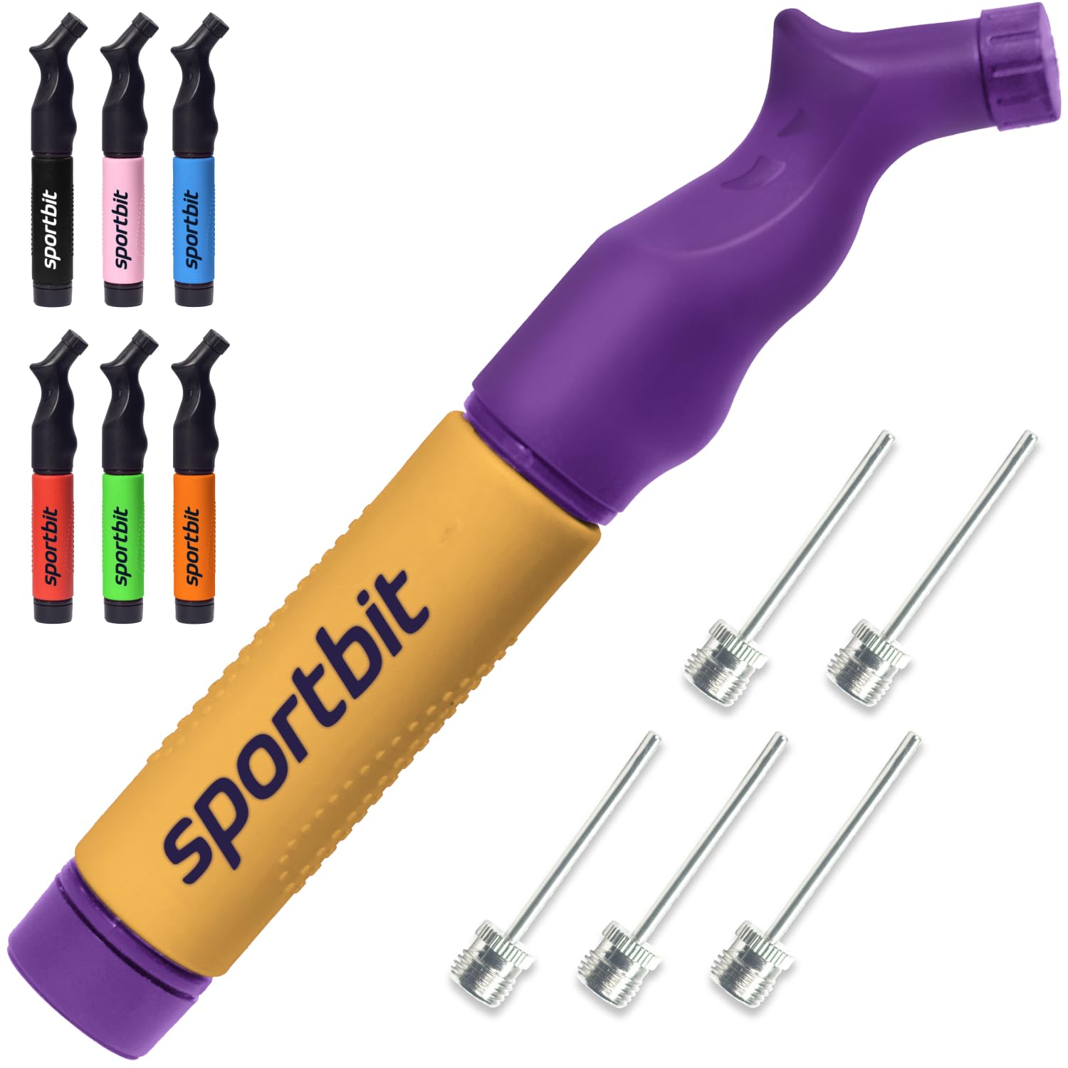 SPORTBIT Ball Pump with 5 Needles - Push & Pull Inflating System - Great for All Sports Balls - Football Ball Air Pump, Volleyball Pump, Basketball Inflator - Goes with Needles Set